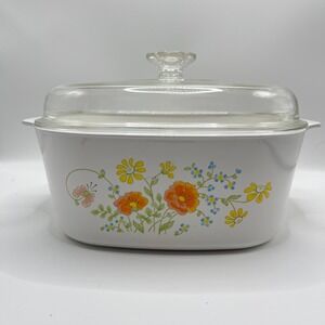 Corning Ware 5 Liter Casserole Dish Wildflower Pattern Vintage White Baker Lid